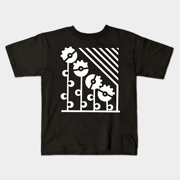 White Mechanical Flowers - Black Kids T-Shirt by Design Fern